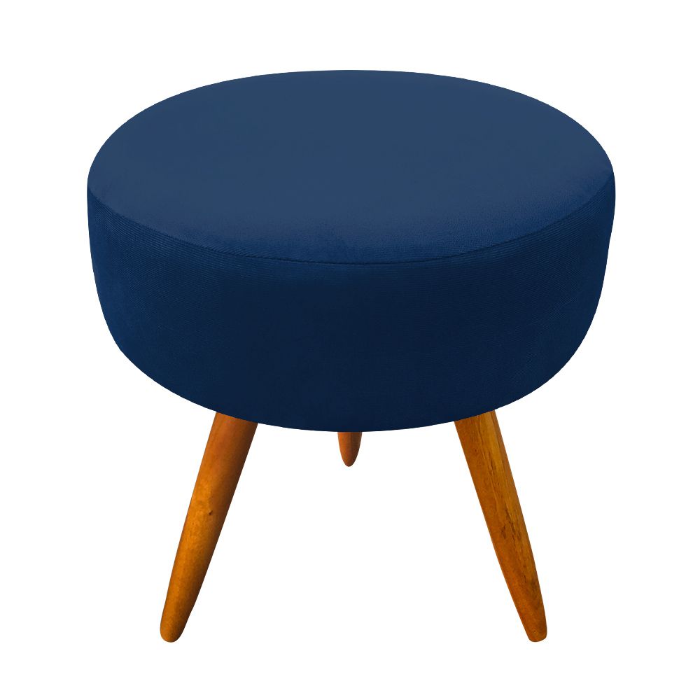 Puff Banqueta Berlim Redondo Suede Azul Marinho Pés Castanho D'Rossi