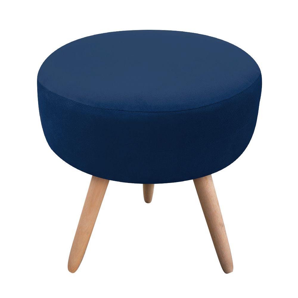 Puff Banqueta Berlim Redondo Suede Azul Marinho Pés Natural D'Rossi