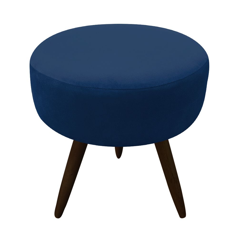 Puff Banqueta Berlim Redondo Suede Azul Marinho Pés Tabaco D'Rossi