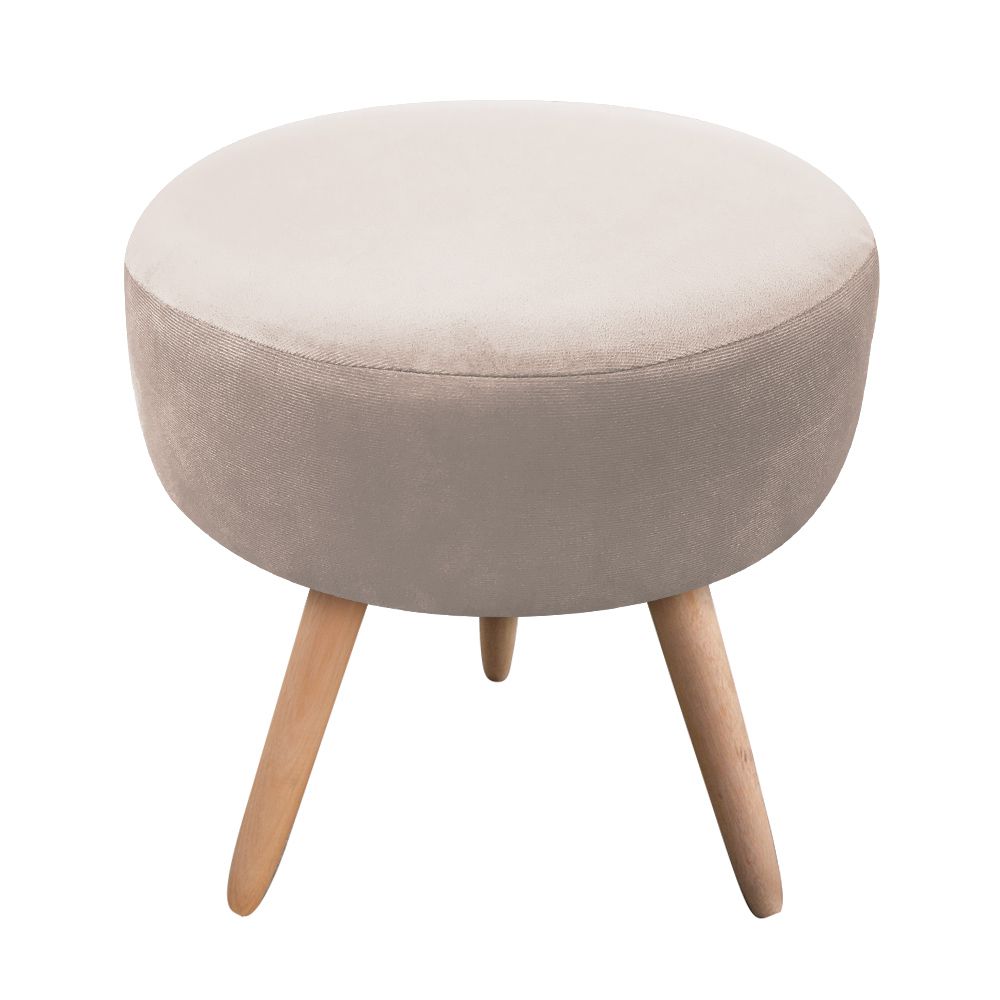 Puff Banqueta Berlim Redondo Suede Bege Pés Natural D'Rossi