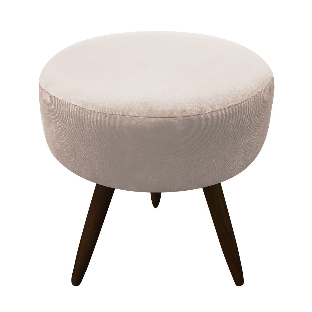 Puff Banqueta Berlim Redondo Suede Bege Pés Tabaco D'Rossi