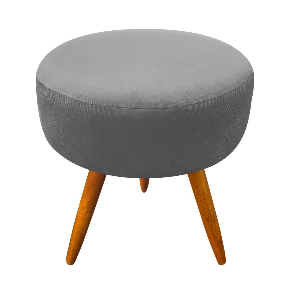 Puff Banqueta Berlim Redondo Suede Grafite Pés Castanho D'Rossi