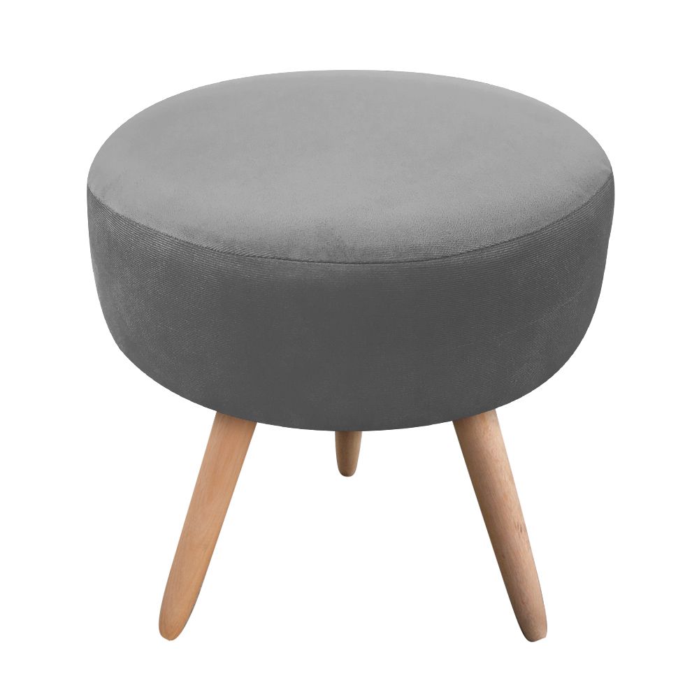 Puff Banqueta Berlim Redondo Suede Grafite Pés Natural D'Rossi