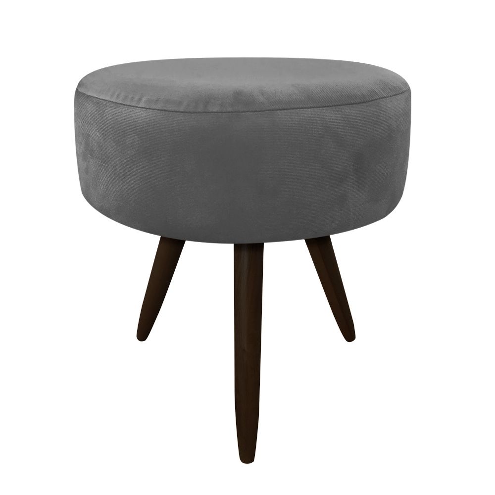 Puff Banqueta Berlim Redondo Suede Grafite Pés Tabaco D'Rossi