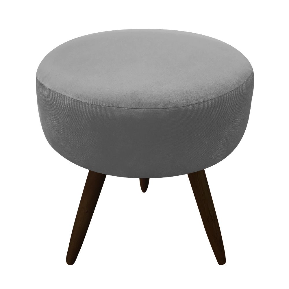 Puff Banqueta Berlim Redondo Suede Grafite Pés Tabaco D'Rossi