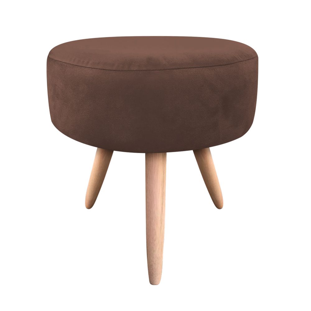 Puff Banqueta Berlim Redondo Suede Marrom Pés Natural D'Rossi