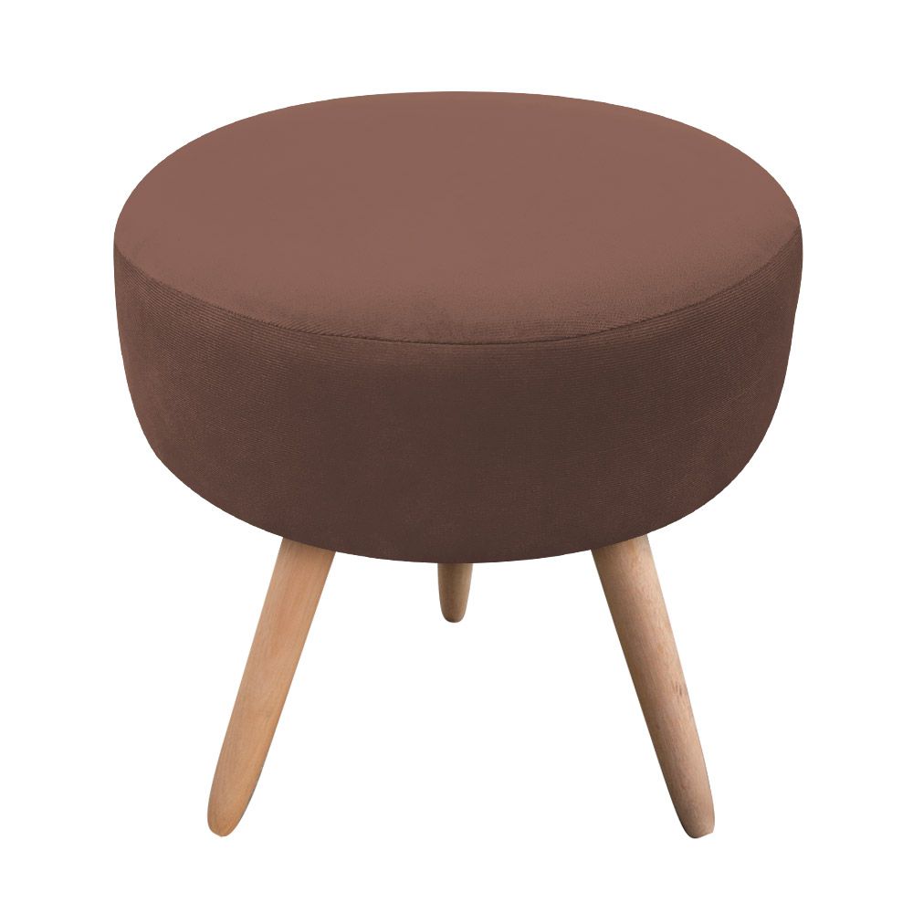 Puff Banqueta Berlim Redondo Suede Marrom Pés Natural D'Rossi