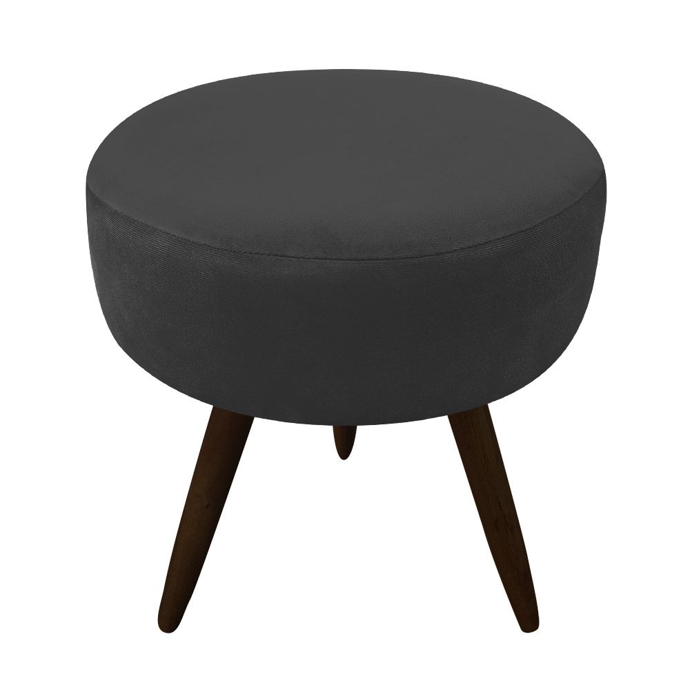 Puff Banqueta Berlim Redondo Suede Preto Pés Tabaco D'Rossi