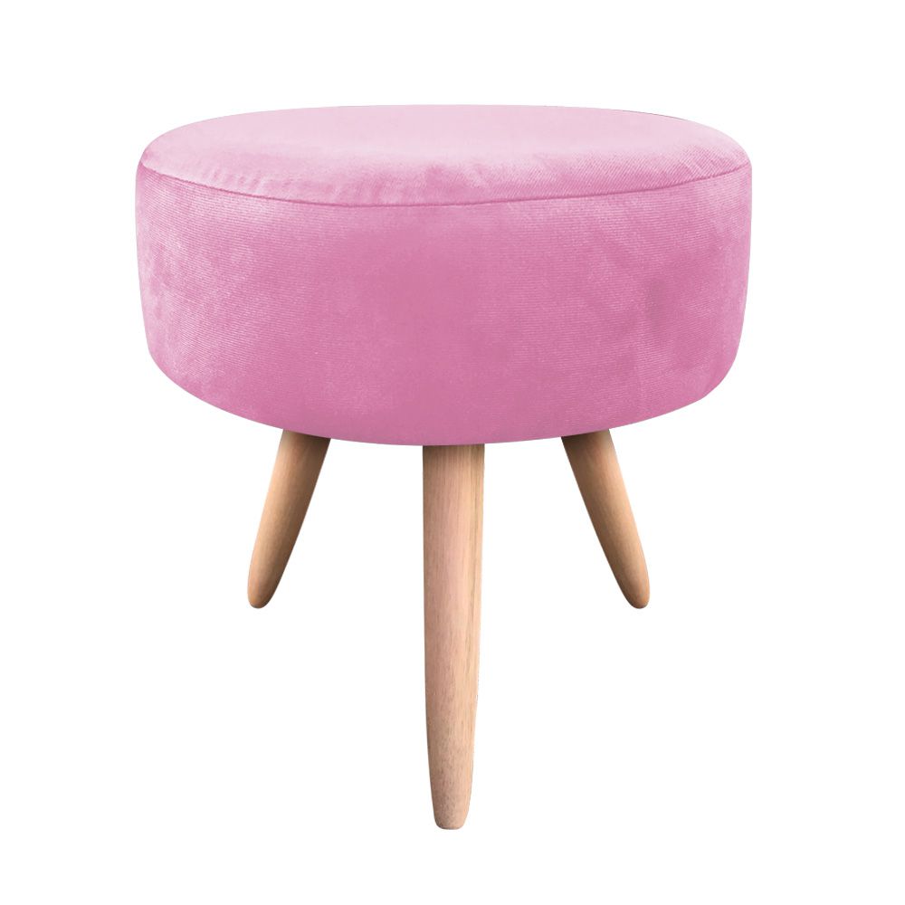 Puff Banqueta Berlim Redondo Suede Rosa Bebê Pés Natural D'Rossi