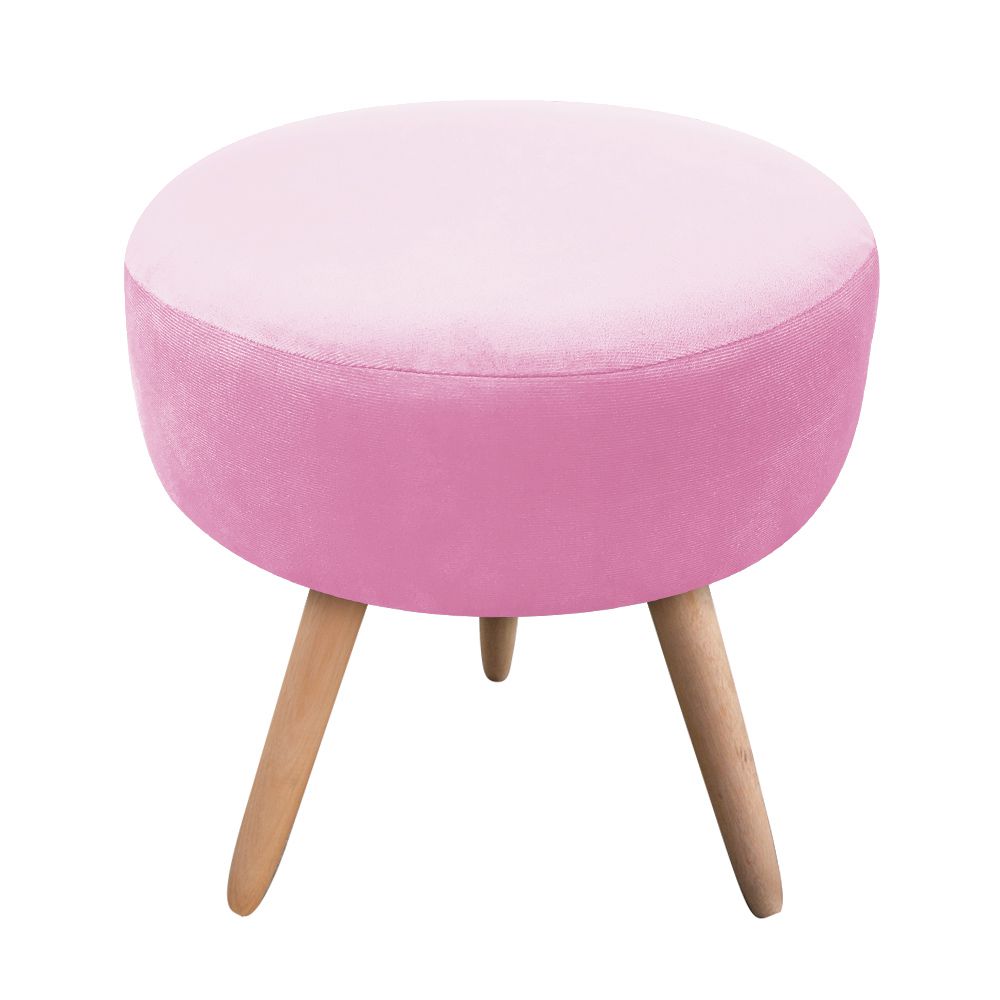 Puff Banqueta Berlim Redondo Suede Rosa Bebê Pés Natural D'Rossi