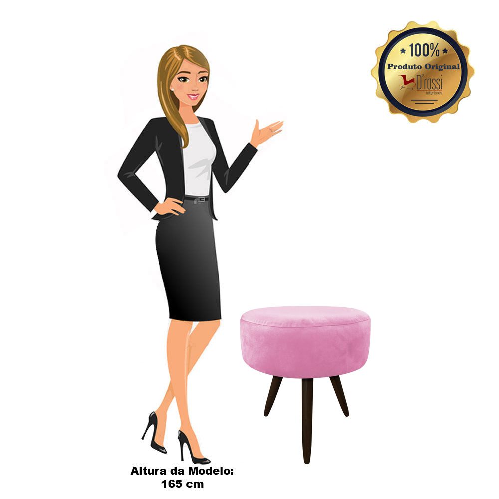 Puff Banqueta Berlim Redondo Suede Rosa Bebê Pés Tabaco D'Rossi