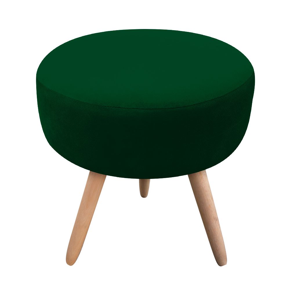 Puff Banqueta Berlim Redondo Suede Verde Pés Natural D'Rossi