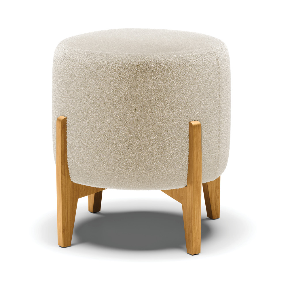 Puff Banqueta Decorativo Base Madeira Stella Bouclê Bege D03 - D'Rossi