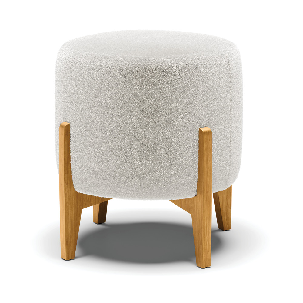 Puff Banqueta Decorativo Base Madeira Stella Bouclê Off White D03 - D'Rossi