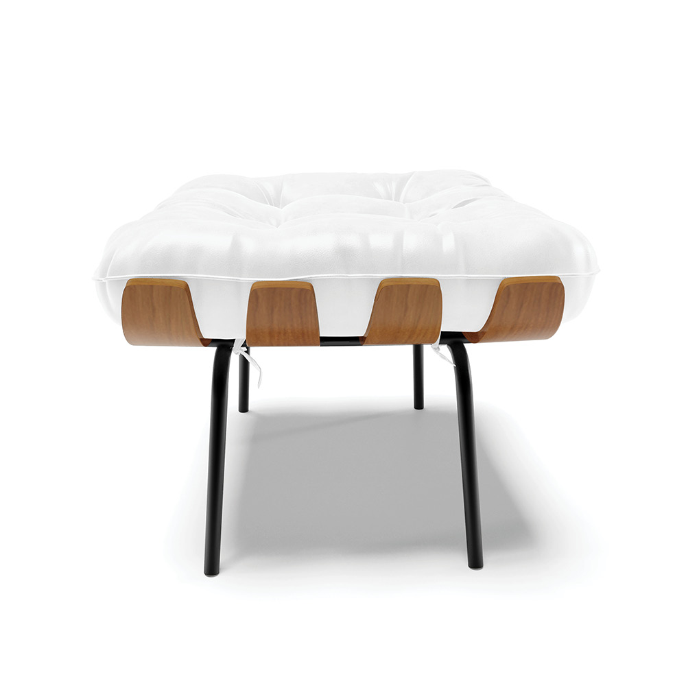 Puff Costela Corano Branco Base Metálica Preto - D'Rossi