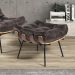 Puff Costela Couro Marrom Base Metal D'Rossi