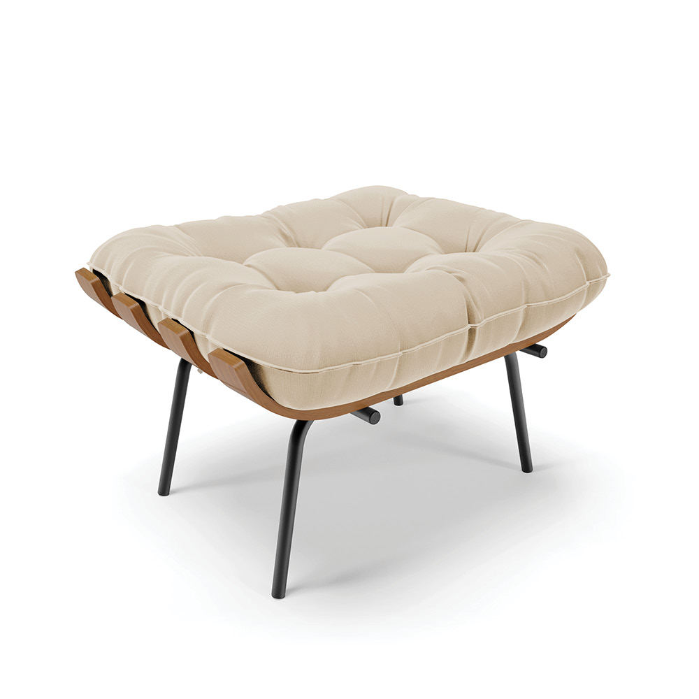 Puff Costela Suede Bege Base Metálica Preto - D'Rossi