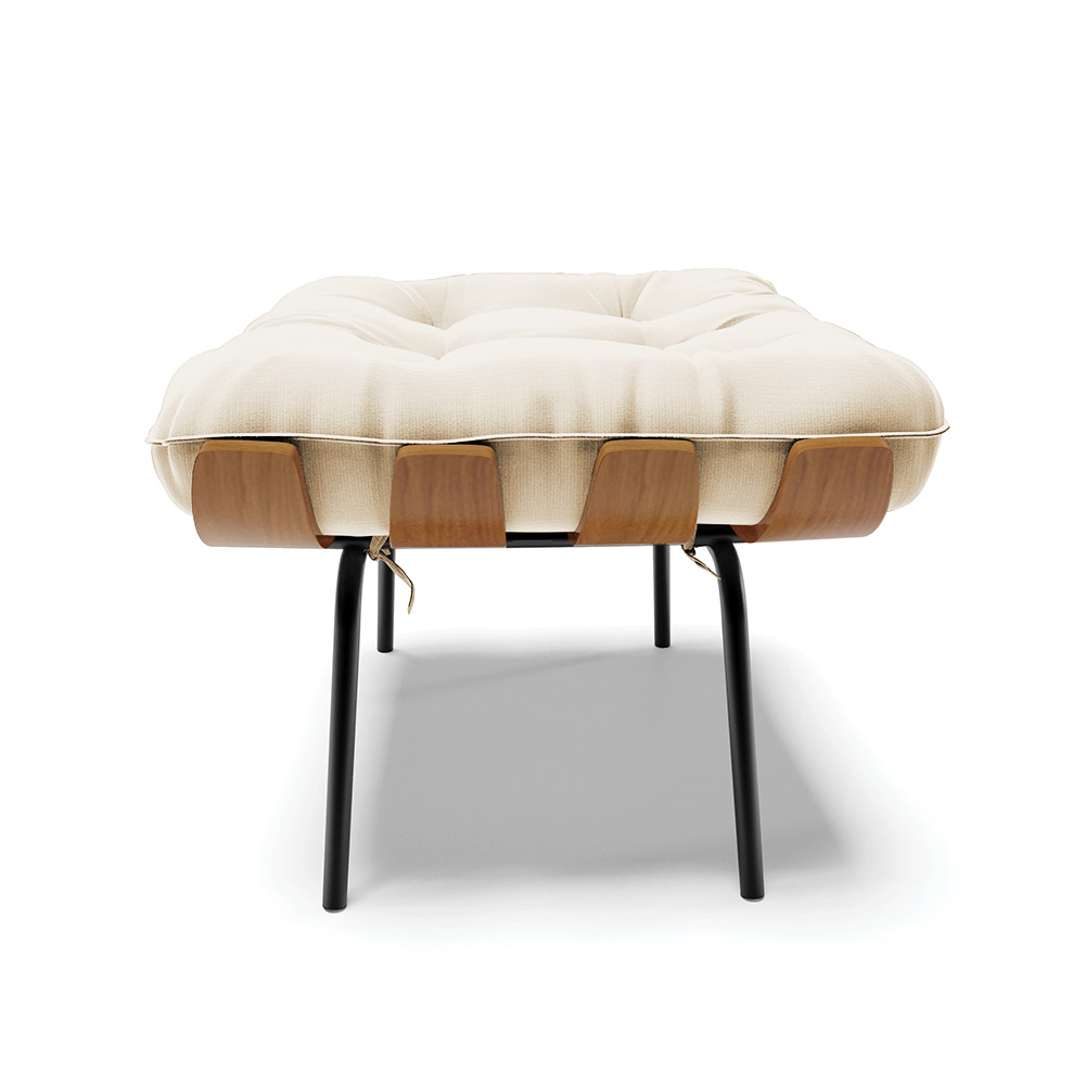 Puff Costela Suede Bege Base Metálica Preto - D'Rossi