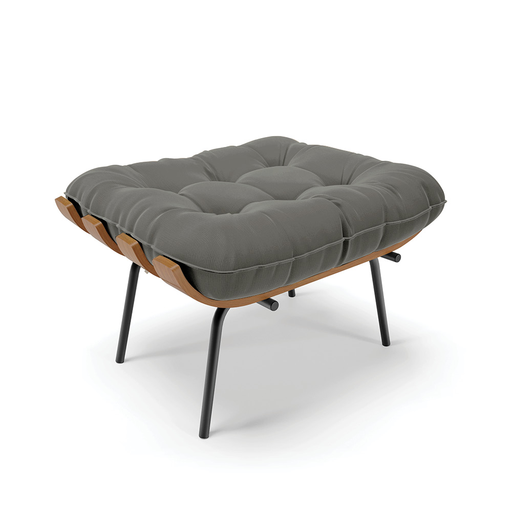 Puff Costela Suede Grafite Base Metálica Preto - D'Rossi
