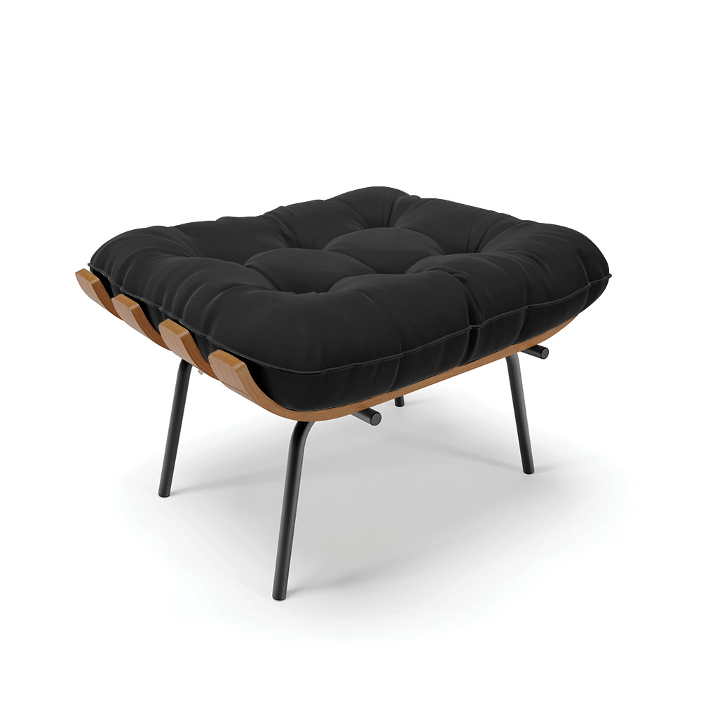 Puff Costela Suede Preto Base Metálica Preto - D'Rossi