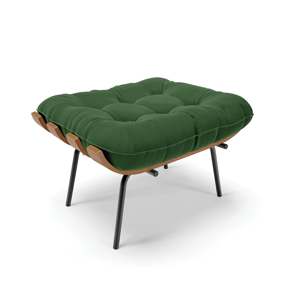 Puff Costela Suede Verde Base Metálica Preto - D'Rossi