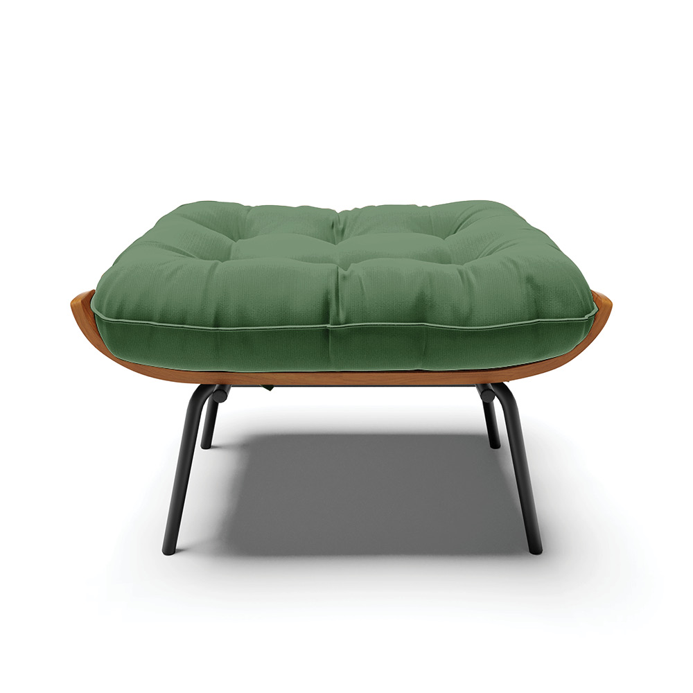 Puff Costela Suede Verde Base Metálica Preto - D'Rossi