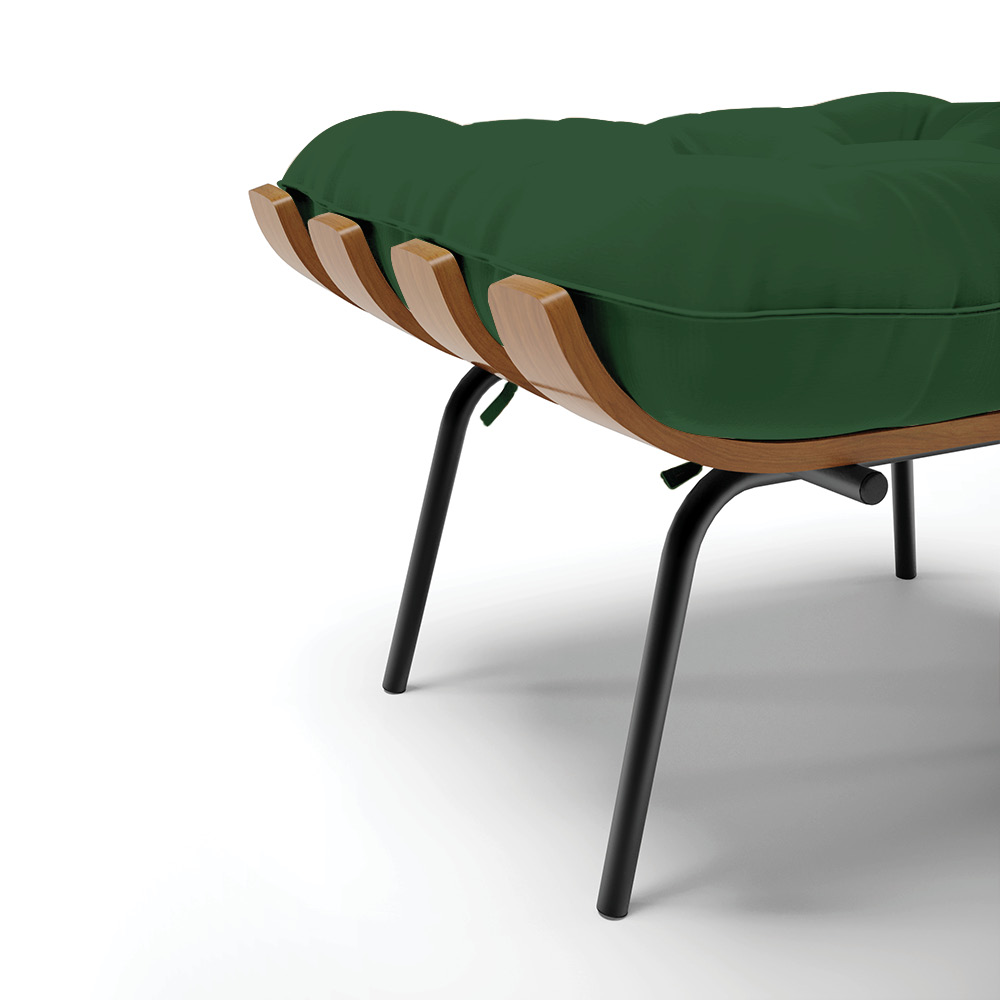 Puff Costela Veludo Verde Base Metálica Preto - D'Rossi