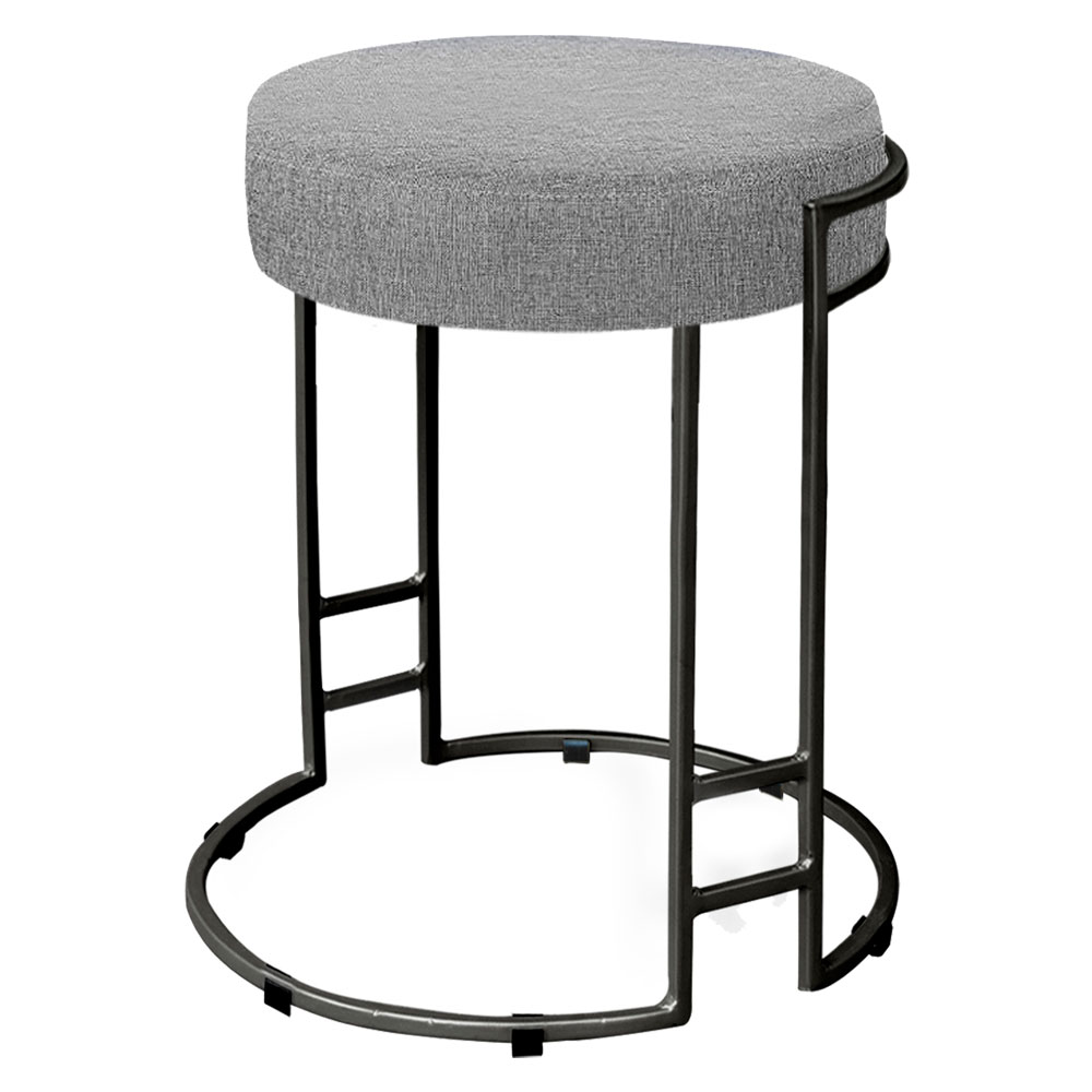 Puff Dara Linho Cinza Base Industrial Preto - D'Rossi