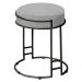 Puff Dara Linho Cinza Base Industrial Preto - D'Rossi