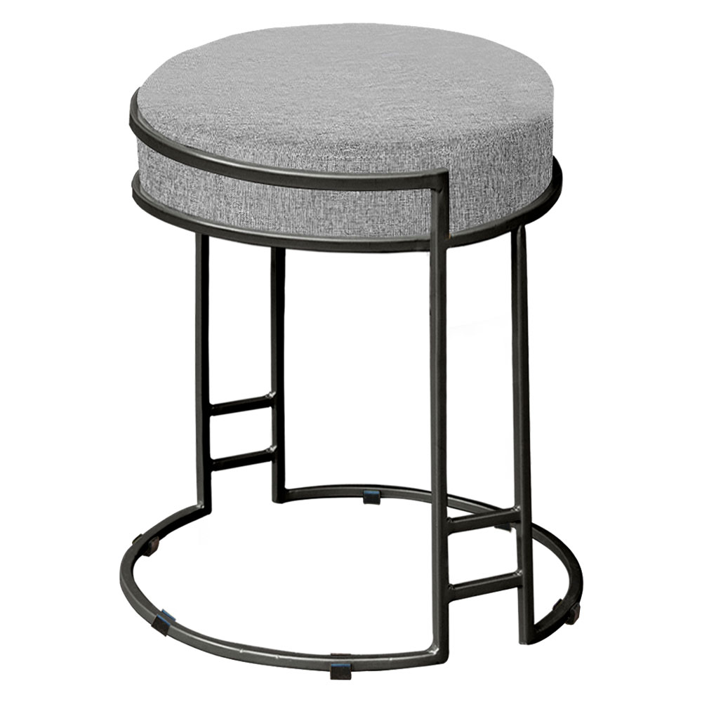 Puff Dara Linho Cinza Base Industrial Preto - D'Rossi