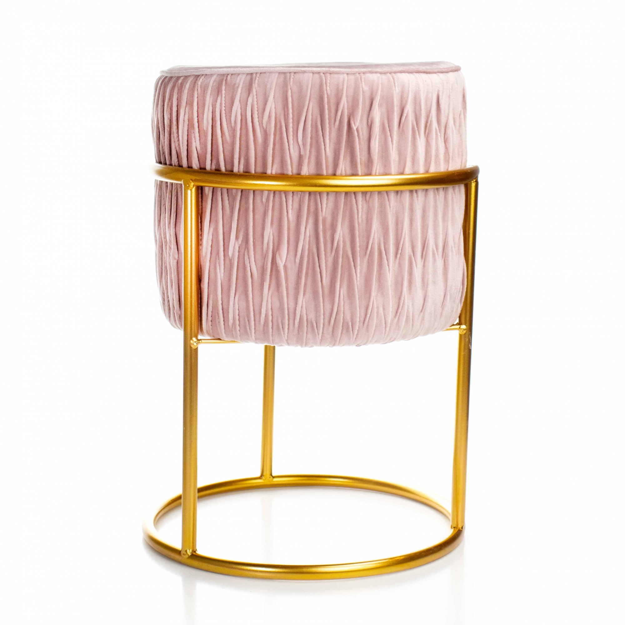Puff Decorativo Banqueta Redondo de Natal com Base de Ferro em Veludo Rosa Antigo - D'Rossi