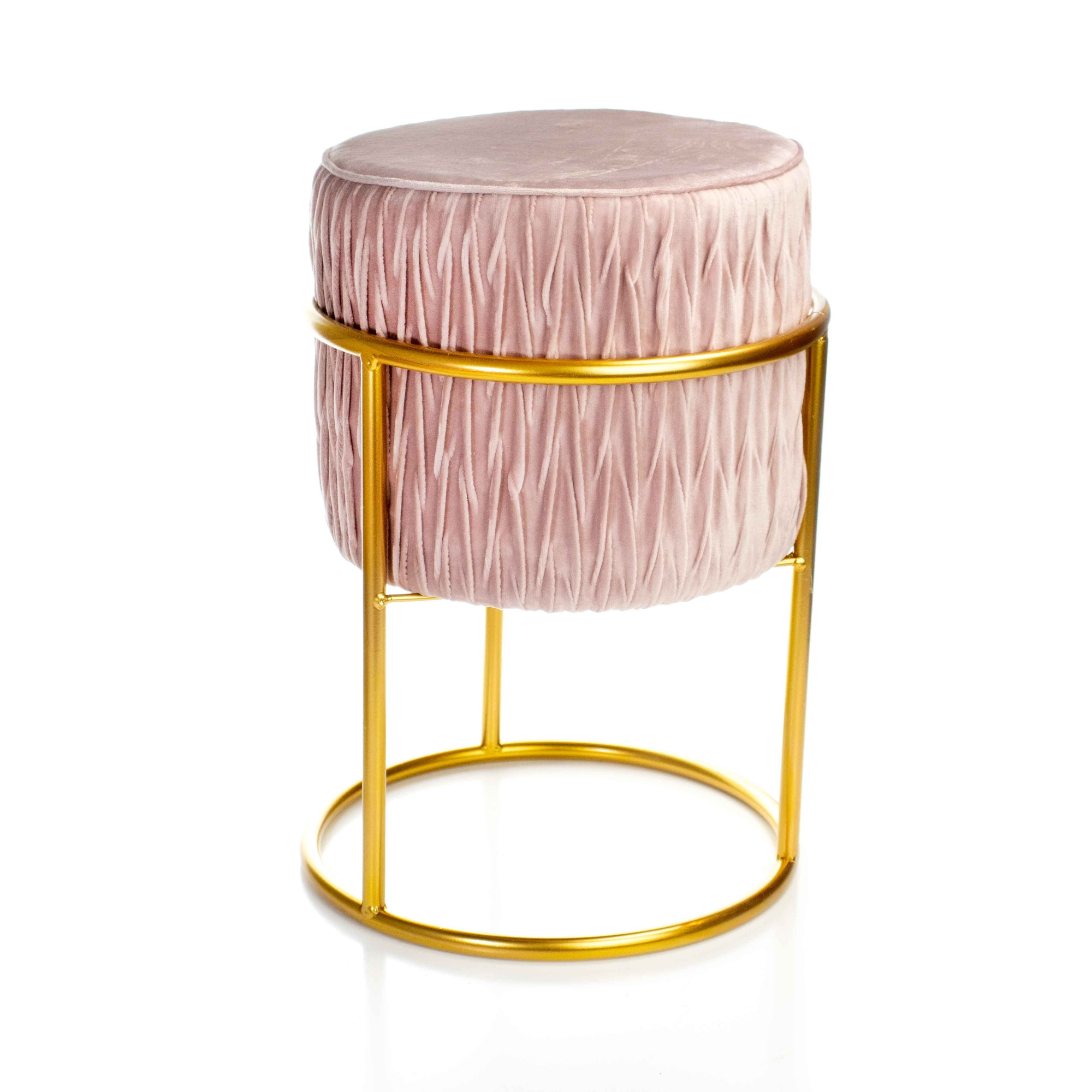Puff Decorativo Banqueta Redondo de Natal com Base de Ferro em Veludo Rosa Antigo - D'Rossi