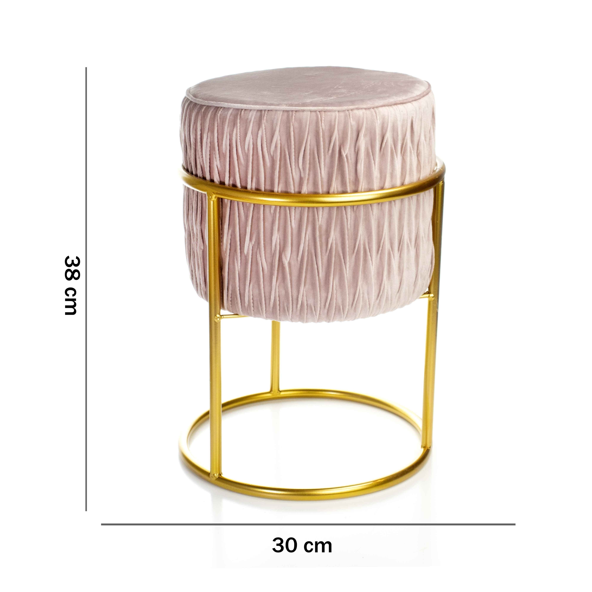Puff Decorativo Banqueta Redondo de Natal com Base de Ferro em Veludo Rosa Antigo - D'Rossi