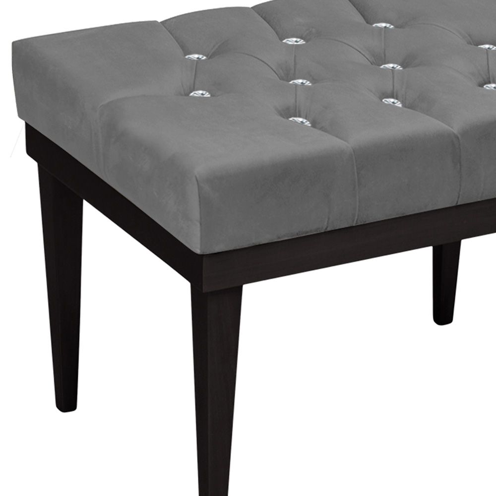 Puff Decorativo Londres Retangular Suede Grafite com Strass - D'Rossi