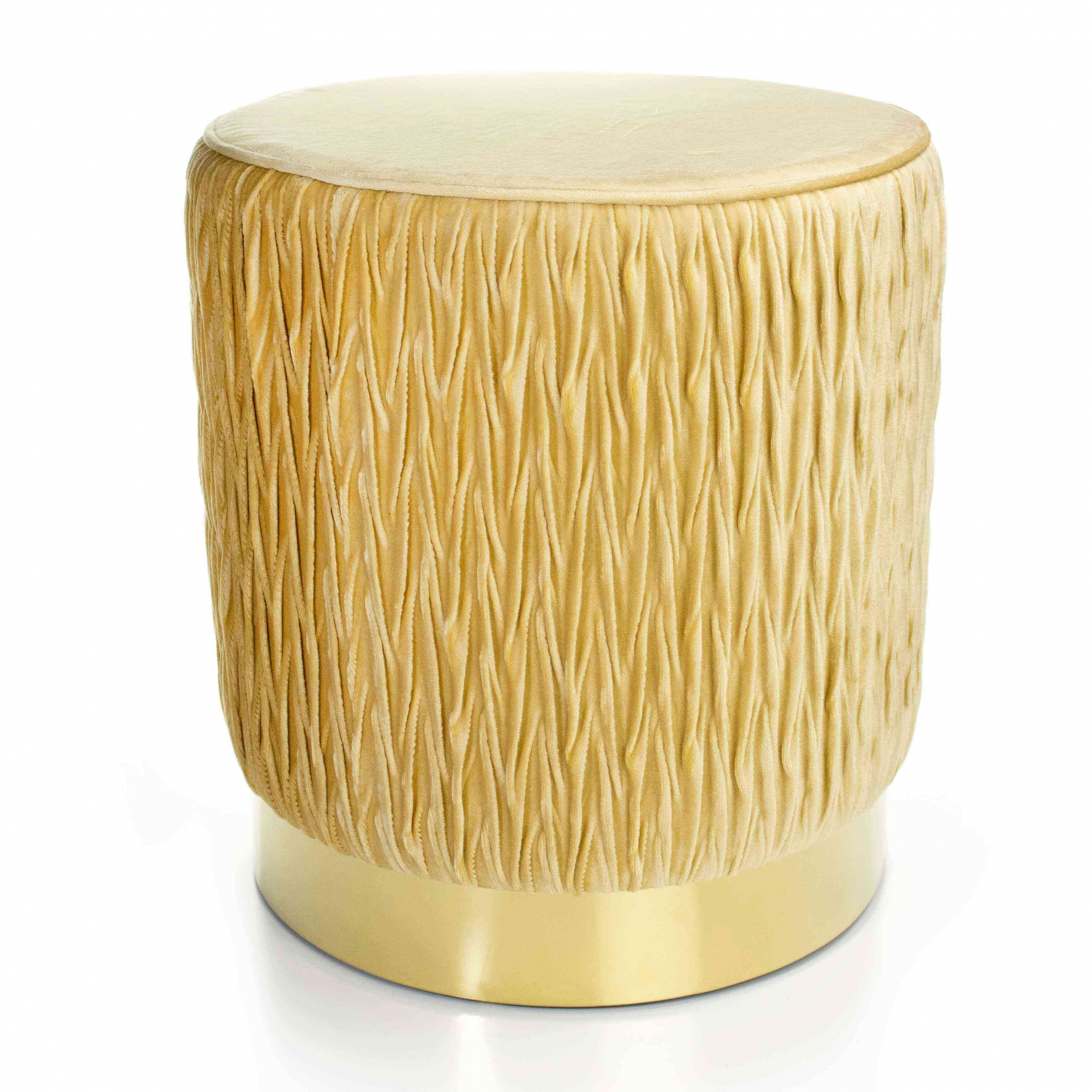 Puff Decorativo Redondo de Natal com Veludo Bege com Detalhe Dourado na Base - D'Rossi