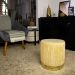 Puff Decorativo Redondo de Natal com Veludo Bege com Detalhe Dourado na Base - D'Rossi