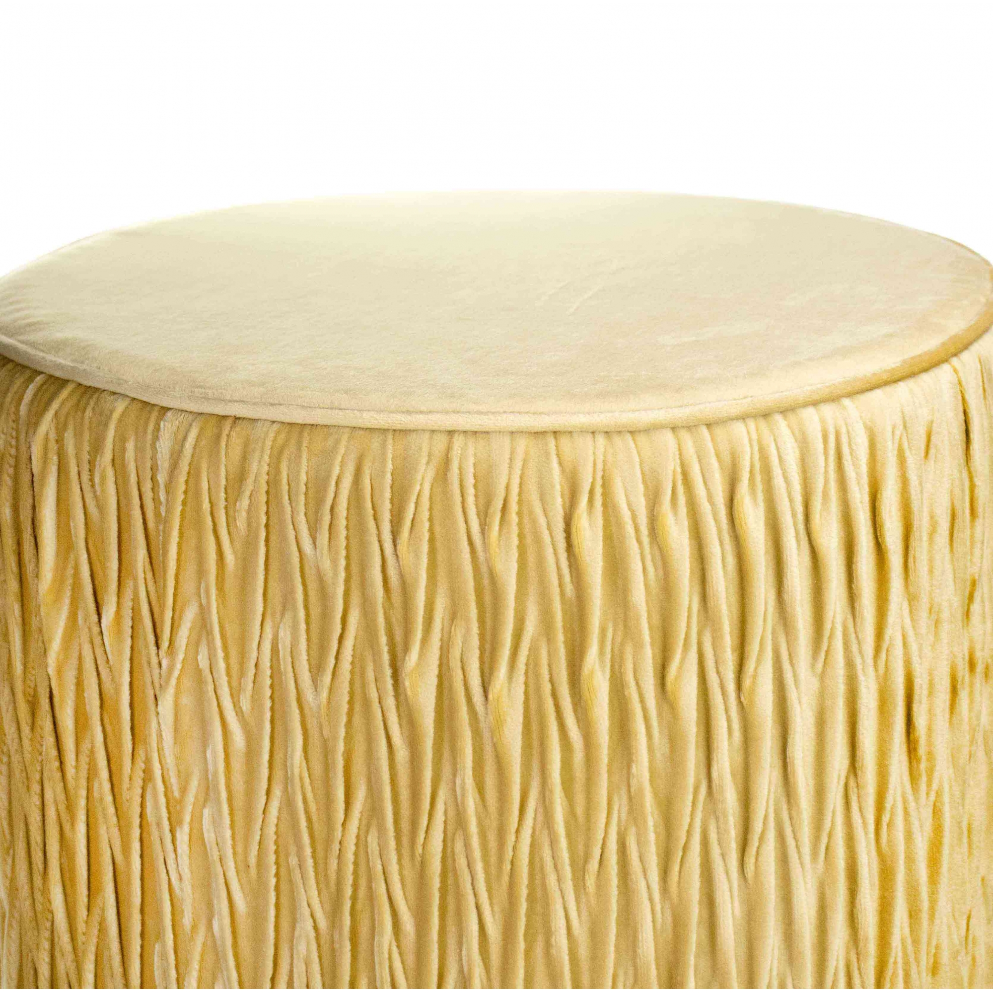 Puff Decorativo Redondo de Natal com Veludo Bege com Detalhe Dourado na Base - D'Rossi