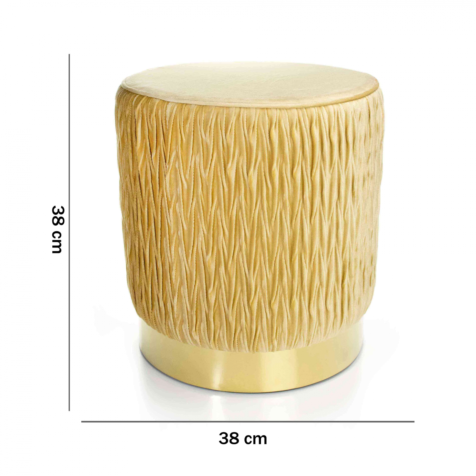 Puff Decorativo Redondo de Natal com Veludo Bege com Detalhe Dourado na Base - D'Rossi