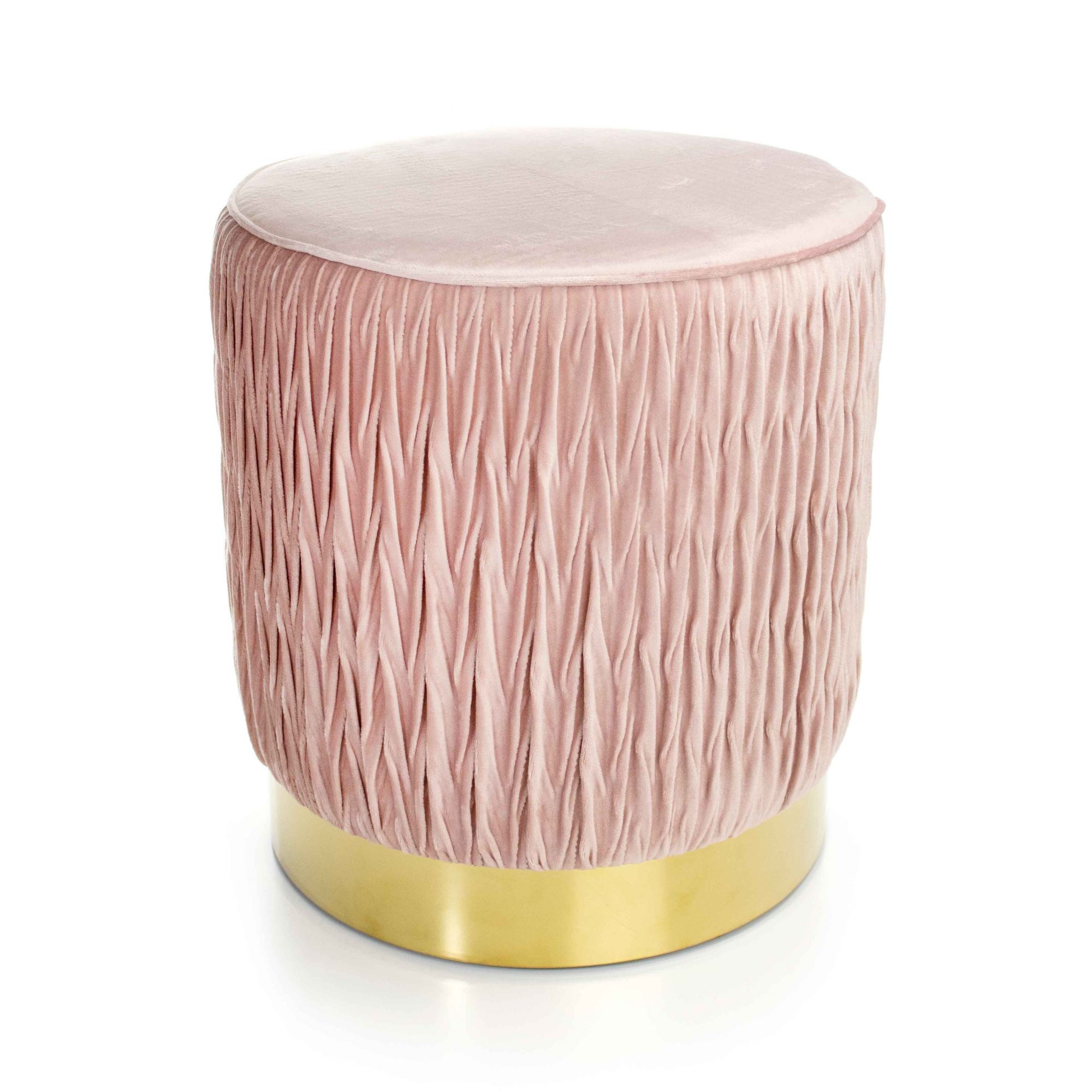 Puff Decorativo Redondo de Natal com Veludo Rosa Antigo com Detalhe Dourado na Base - D'Rossi