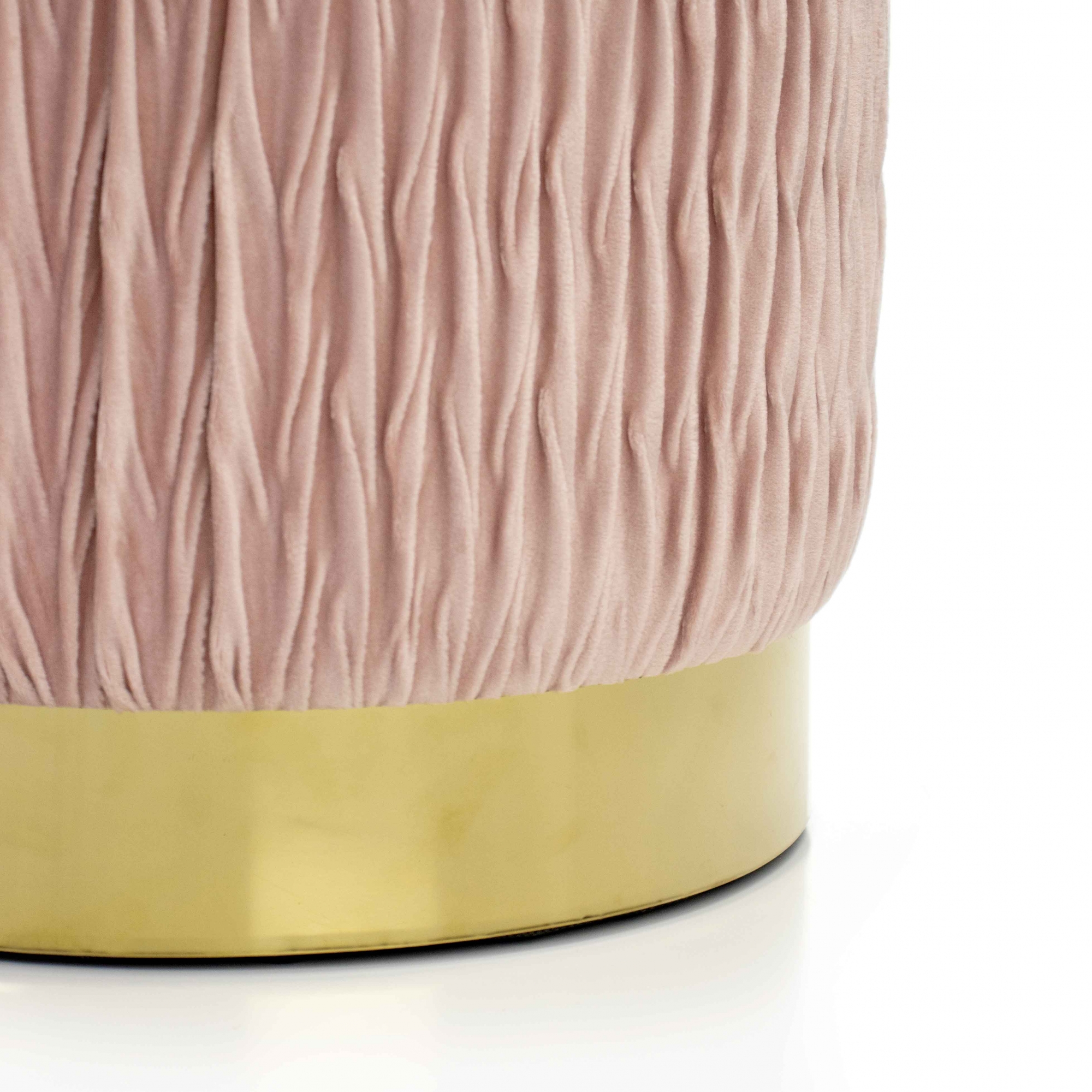 Puff Decorativo Redondo de Natal com Veludo Rosa Antigo com Detalhe Dourado na Base - D'Rossi