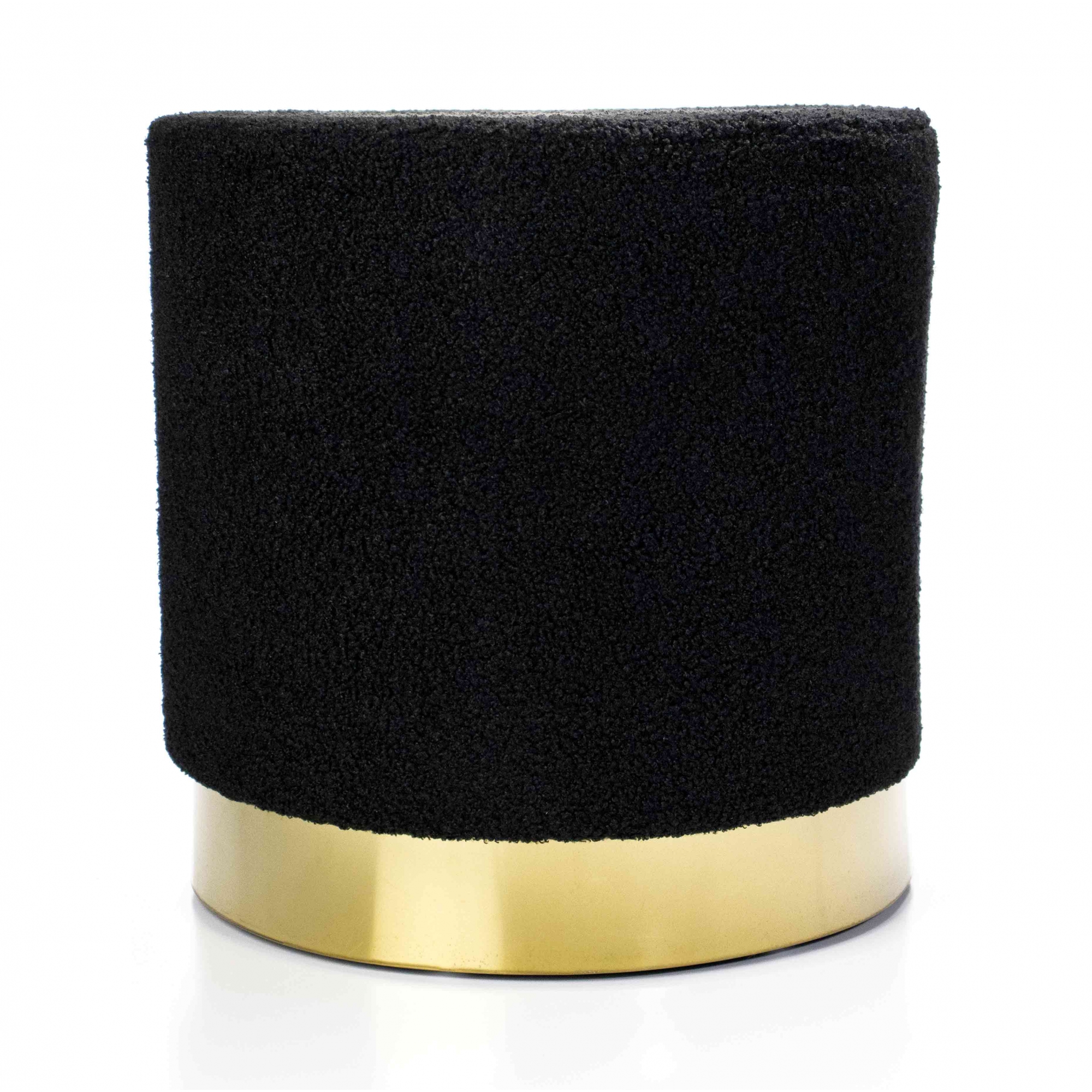 Puff Decorativo Redondo em Bouclê Preto com Detalhe Dourado na Base 40 cm - D'Rossi