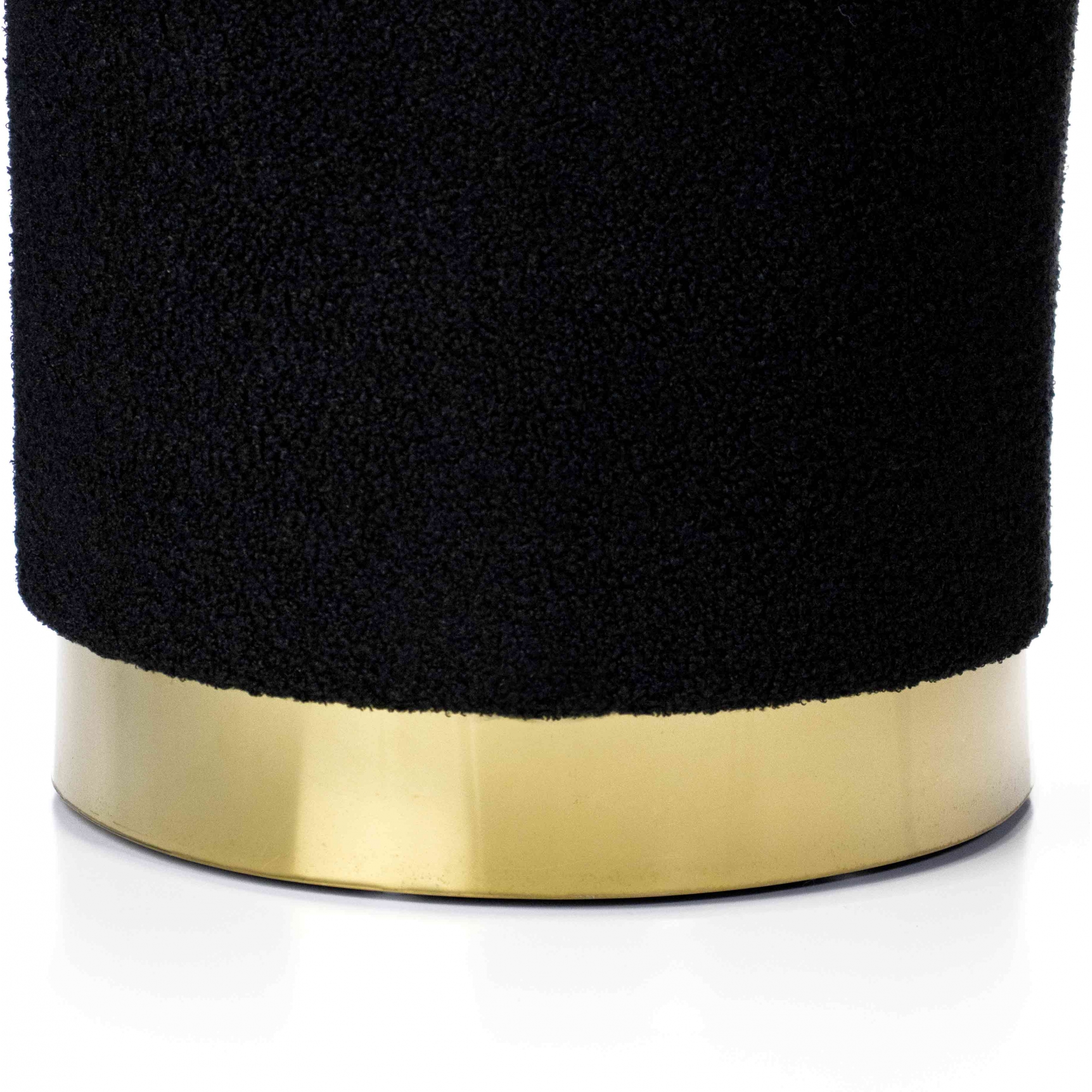 Puff Decorativo Redondo em Bouclê Preto com Detalhe Dourado na Base 40 cm - D'Rossi