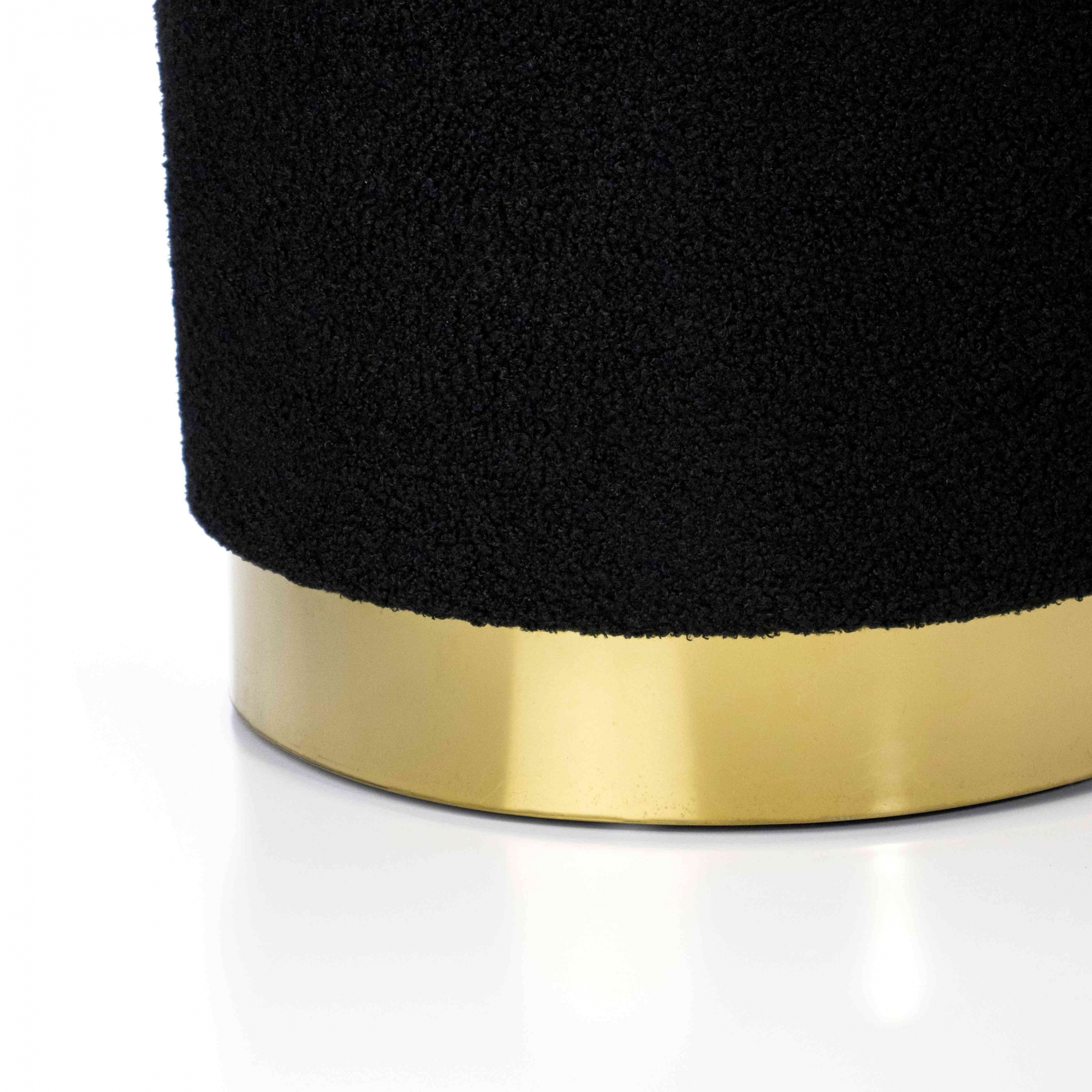 Puff Decorativo Redondo em Bouclê Preto com Detalhe Dourado na Base 40 cm - D'Rossi