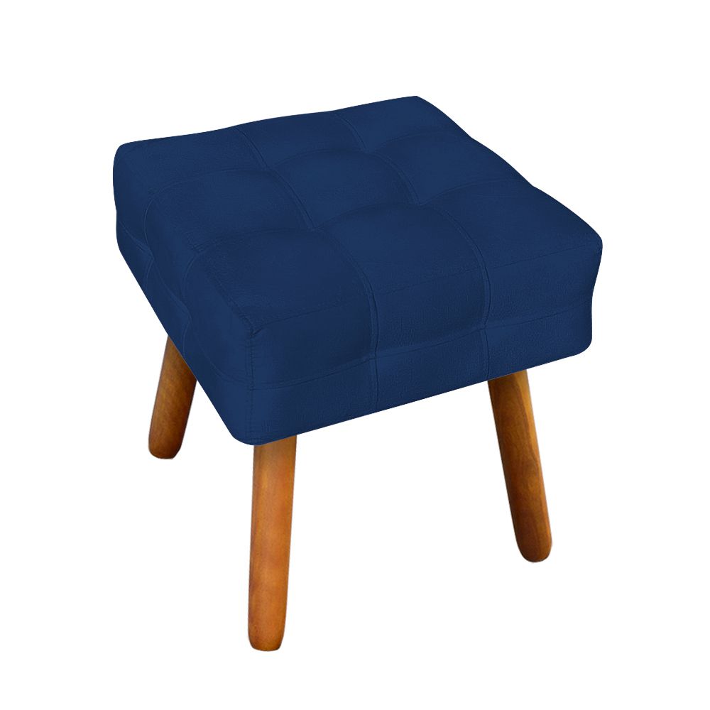 Puff Elisa Suede Azul Marinho Pés Palito Castanho D'Rossi