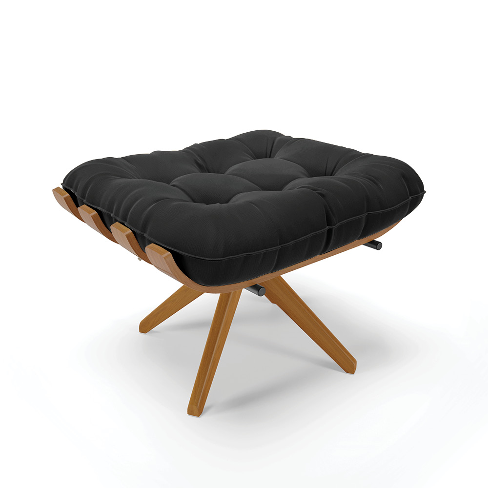 Puff Giratório Costela  Suede Preto Base de Madeira MA30 M11 - D'Rossi 
