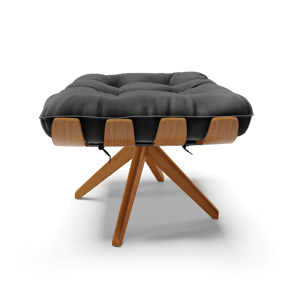 Puff Giratório Costela  Suede Preto Base de Madeira MA30 M11 - D'Rossi 