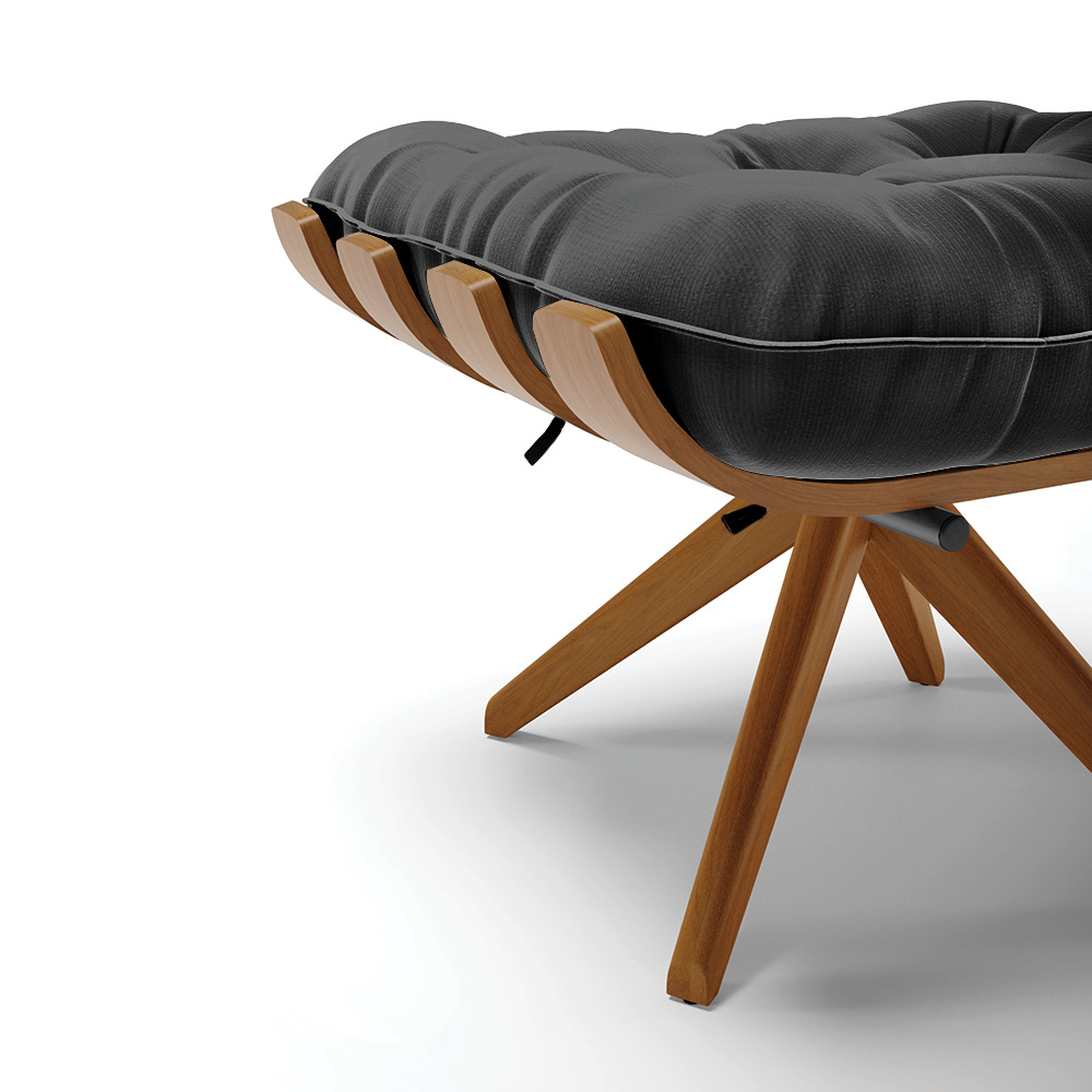 Puff Giratório Costela  Suede Preto Base de Madeira MA30 M11 - D'Rossi 
