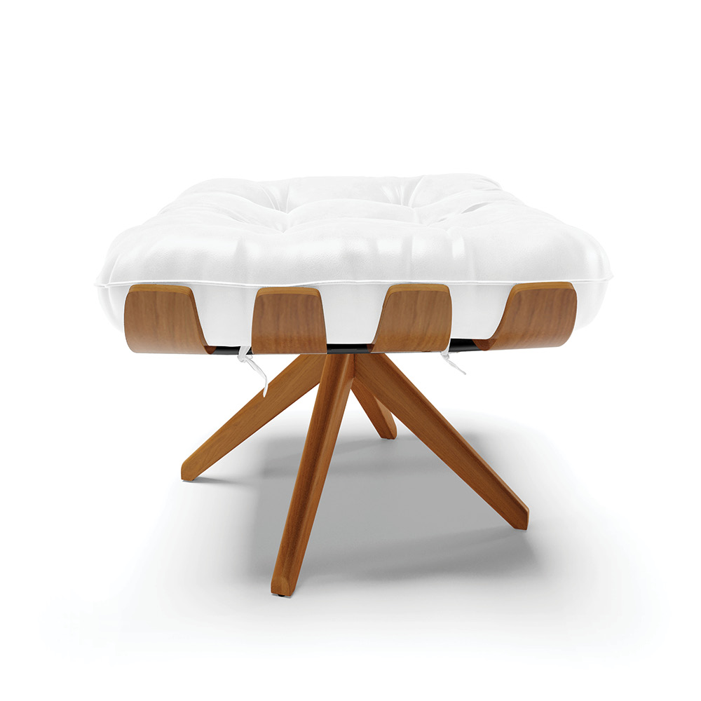 Puff Giratório Costela Sintético PU Branco Base de Madeira MA30 M11 - D'Rossi