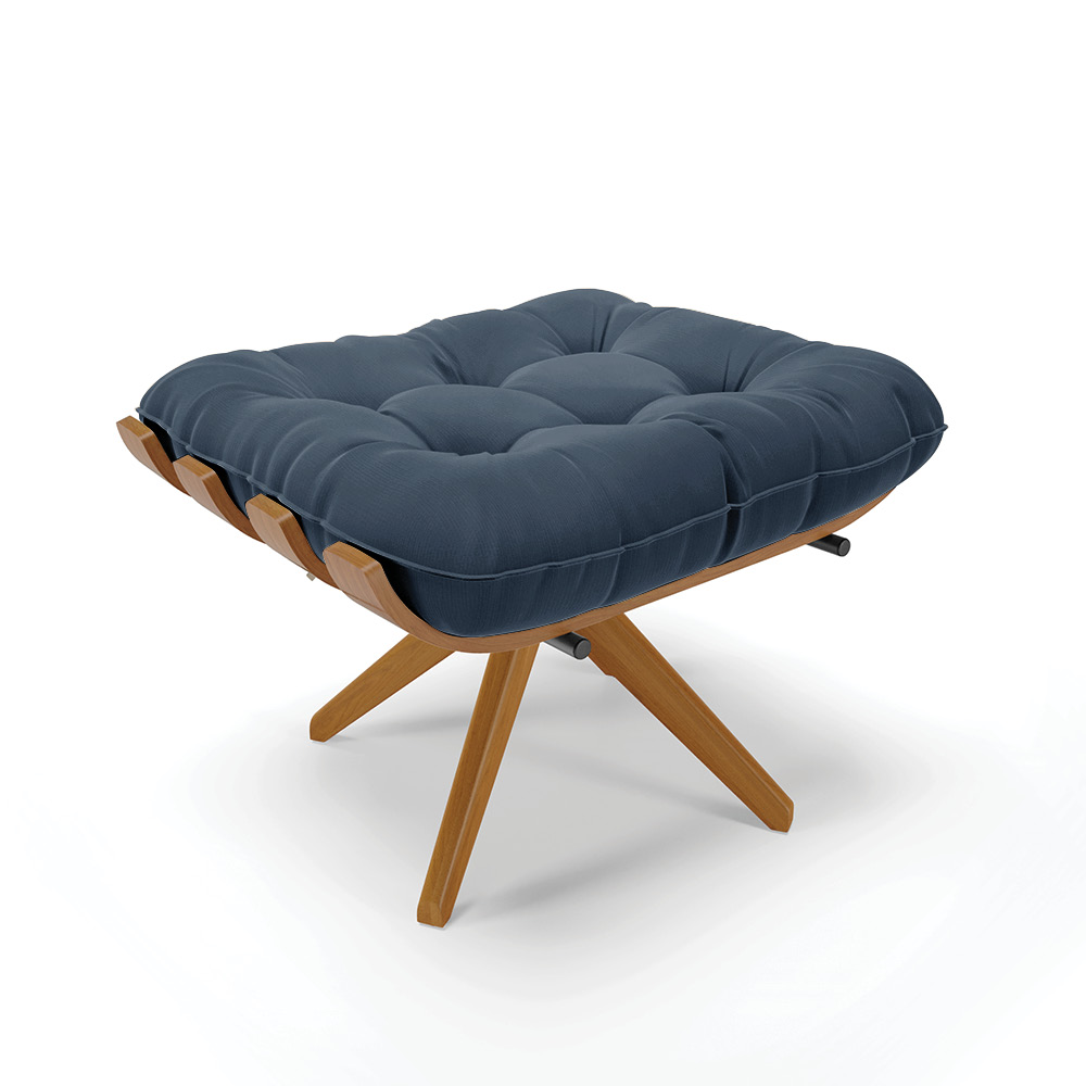 Puff Giratório Costela Suede Azul Marinho Base de Madeira MA30 M11 - D'Rossi 