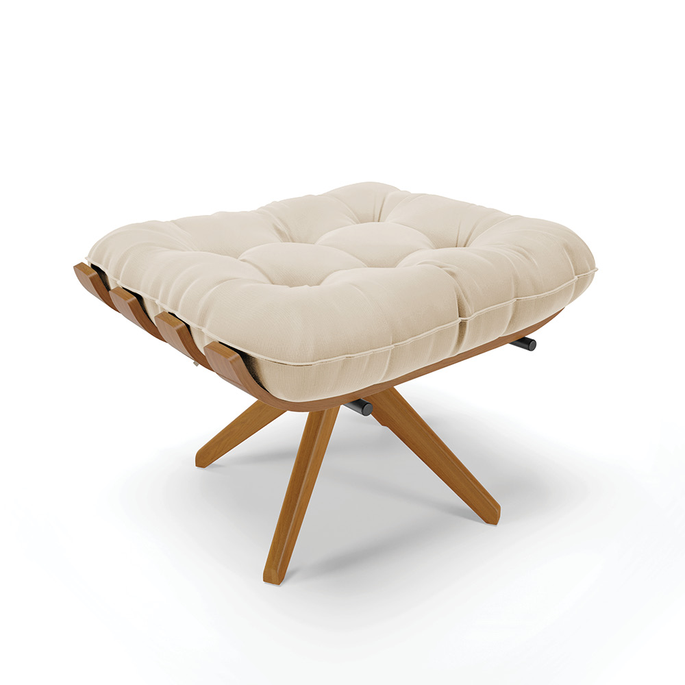 Puff Giratório Costela Suede Bege Base Madeira MA25 D'Rossi